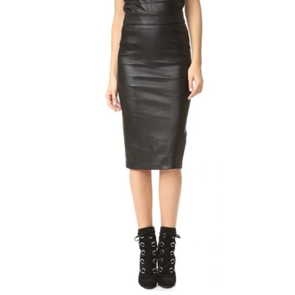 NWT $450 MACKAGE LUCILLE BLACK LAMBSKIN LEATHER MIDI PENCIL SKIRT US SIZE 10 - Picture 4 of 9
